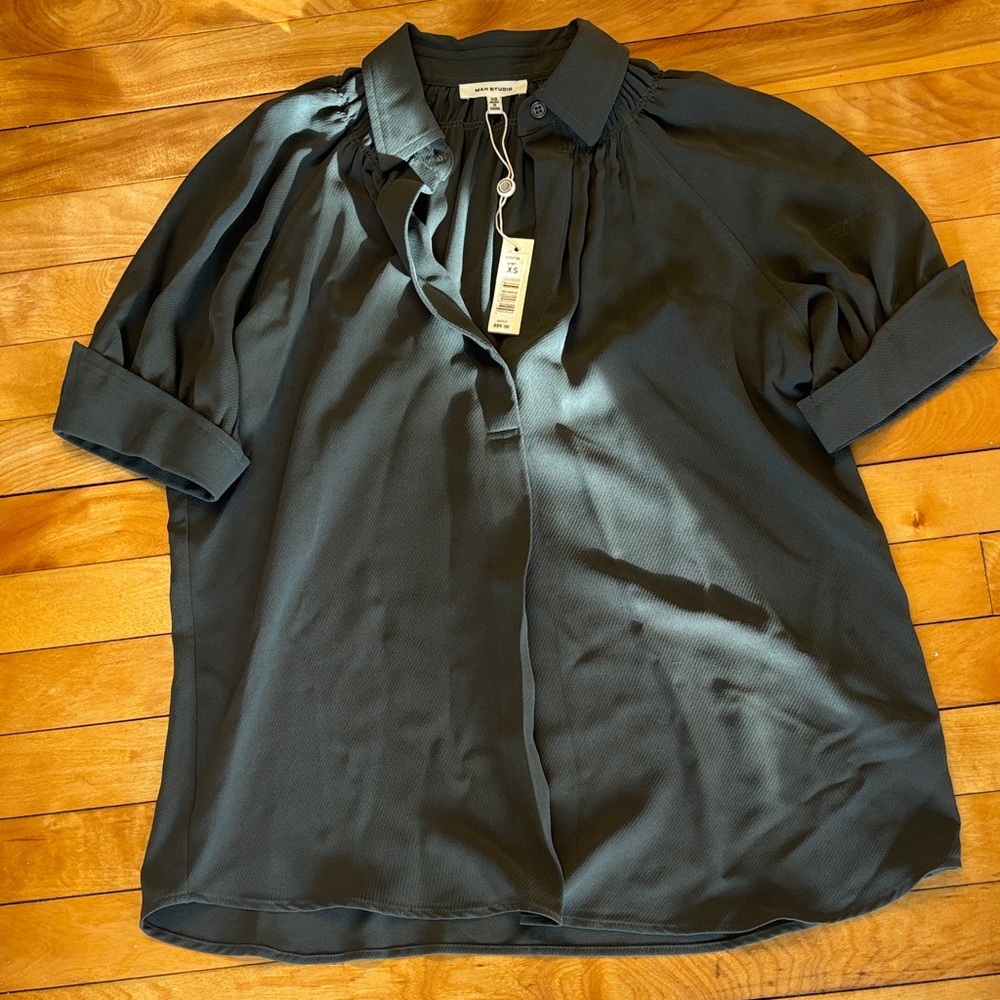 Max Studio Charcoal/Green Work Blouse
